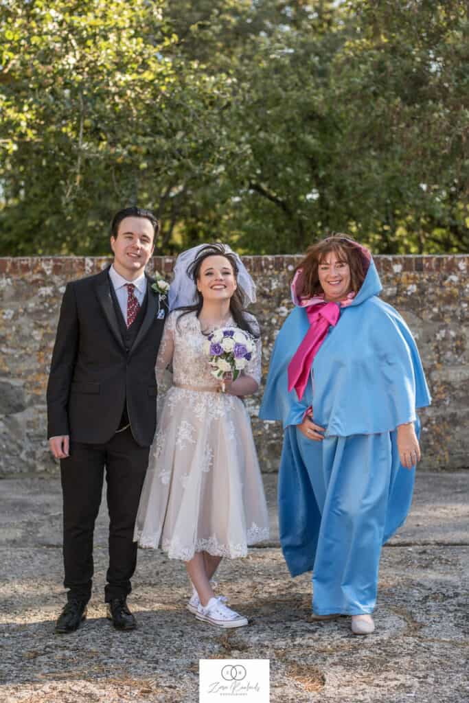 Disney themed Celebrant led wedding with Diane Bell Celebrant dressed as the Fairy Godmother